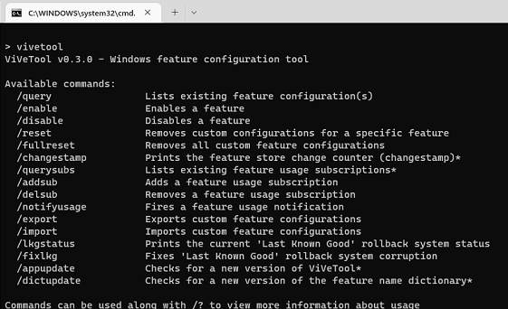 ViVeTool(Windows测试版体验工具) v0.3.4 ViVeTool(Windows测试版体验工具) v0.3.4