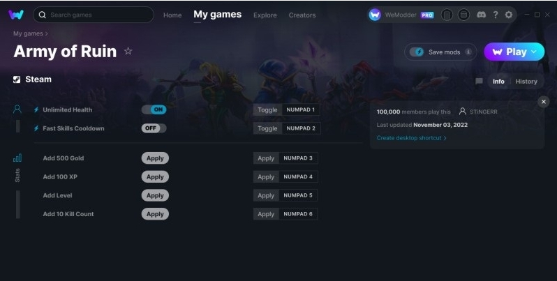 毁灭军团Army of Ruin六项修改器 v2022.11.07 毁灭军团Army of Ruin六项修改器 v2022.11.07