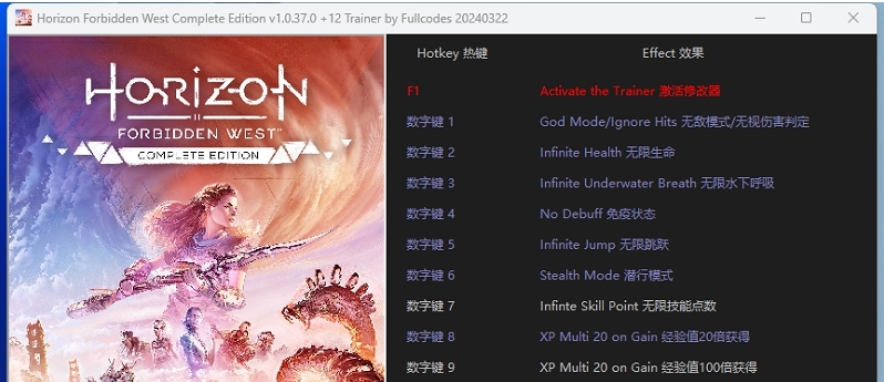 地平线西之绝境14项免费修改器 v1.0.38.3 地平线西之绝境14项免费修改器 v1.0.38.3