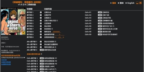 侠盗猎车手罪恶都市重制版三十二项修改器 v2.43