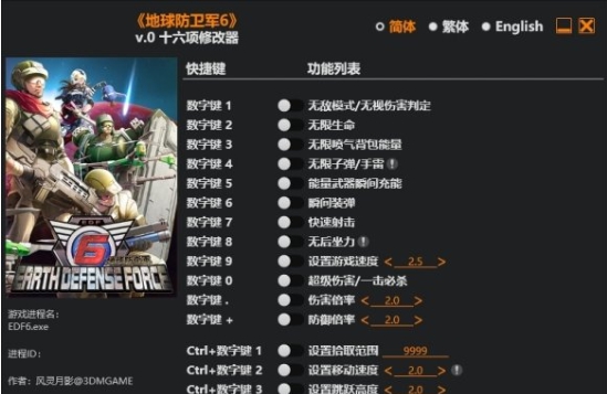 地球防卫军6十六项修改器 v2.72 地球防卫军6十六项修改器 v2.72